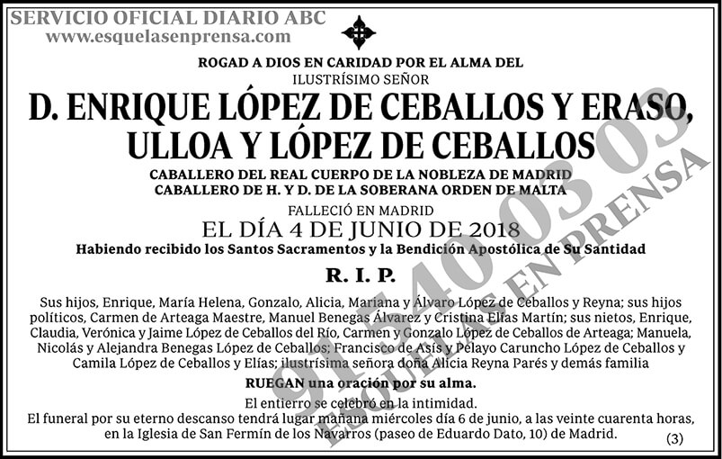 Enrique López de Ceballos y Eraso, Ulloa y López de Cerballos